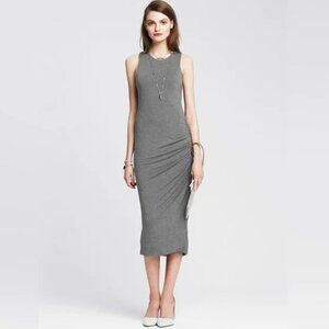 NWT  XS Soft Banana Republic GREY Ruched Jersey Midi Dress